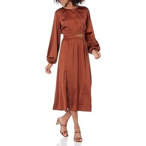 The Drop Dress Cut Out Middle Shiny Long Sleeve Bronze 2X Plus New